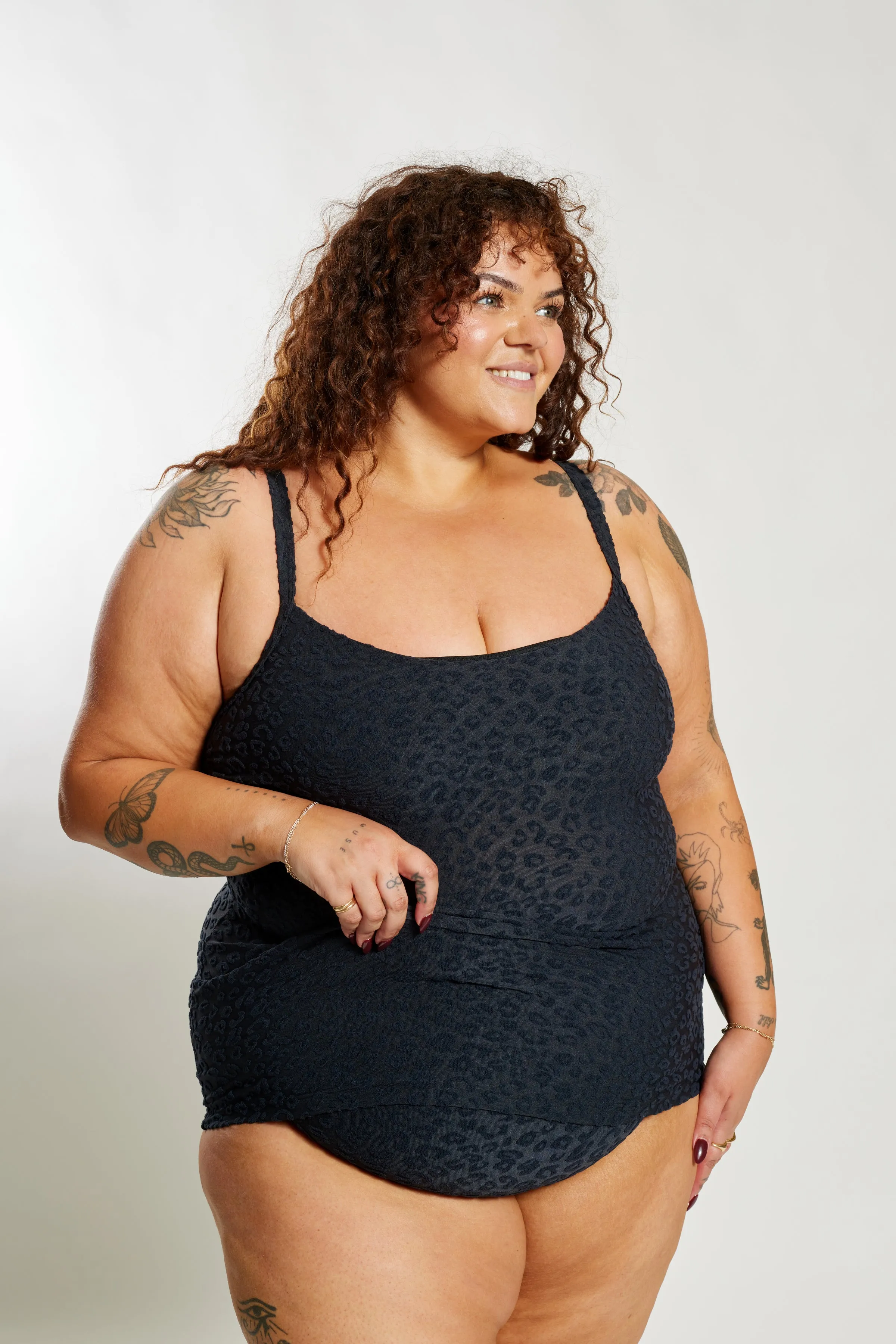 Giselle Tankini Top Curve - Textured Leopard Charcoal