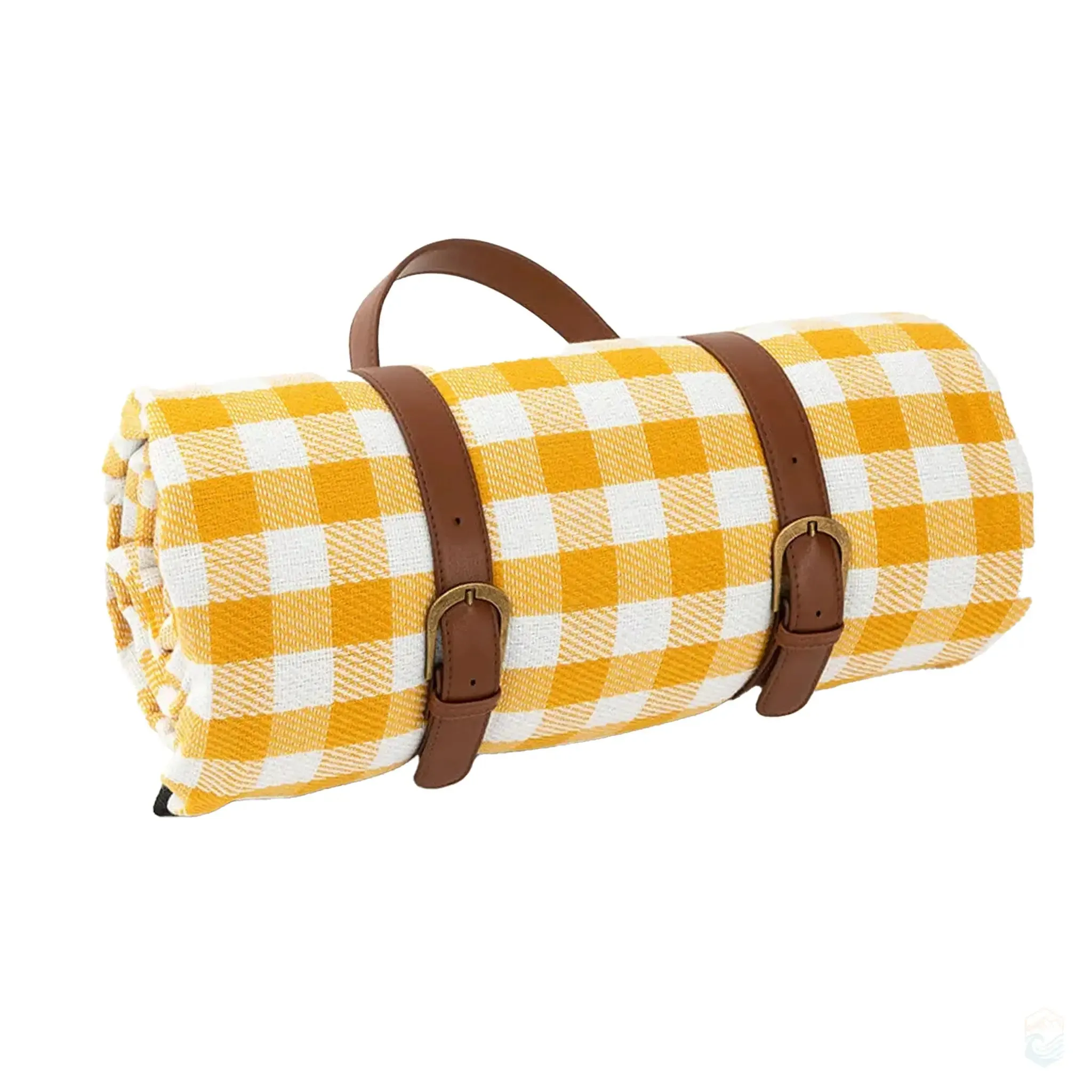 Glodpuppe Large Plaid Beach Mat 59" x 78.75" Moisture-Proof Blanket with Leather Strap