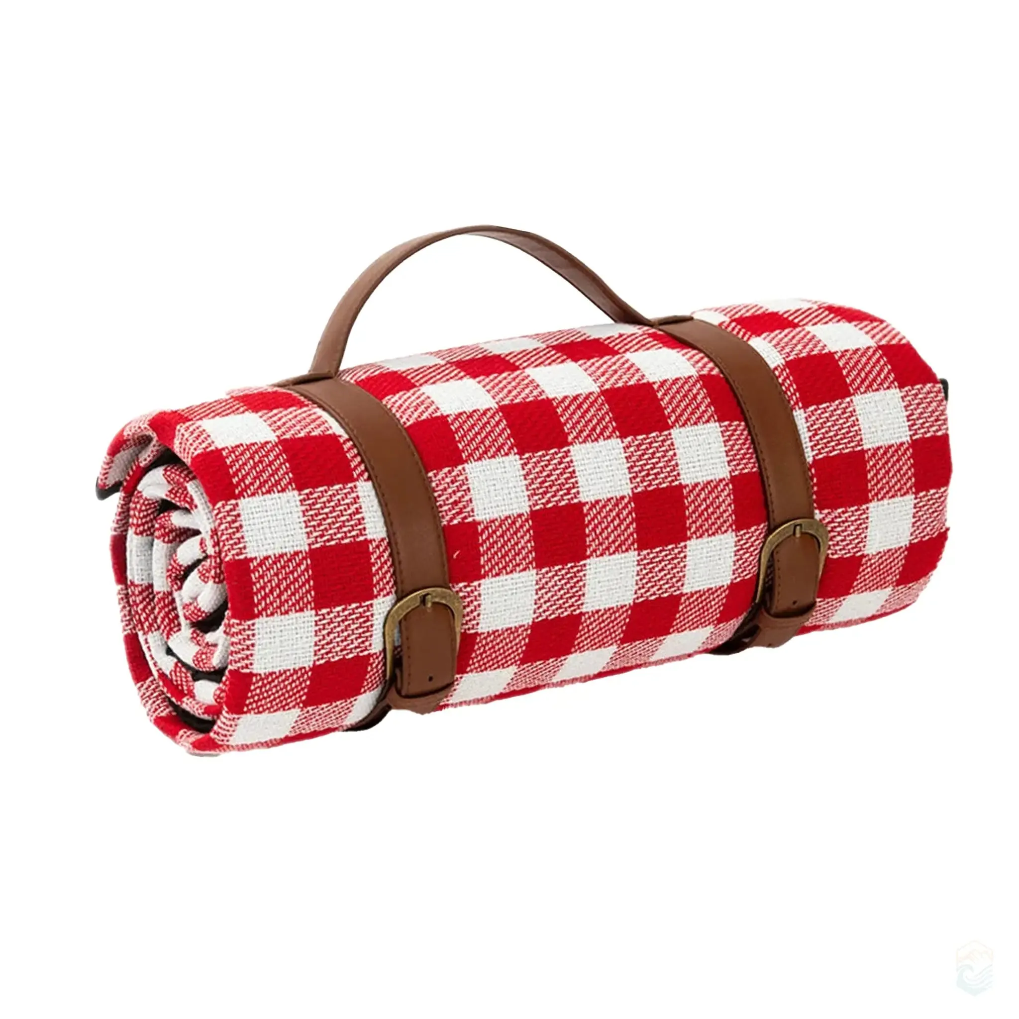 Glodpuppe Large Plaid Beach Mat 59" x 78.75" Moisture-Proof Blanket with Leather Strap