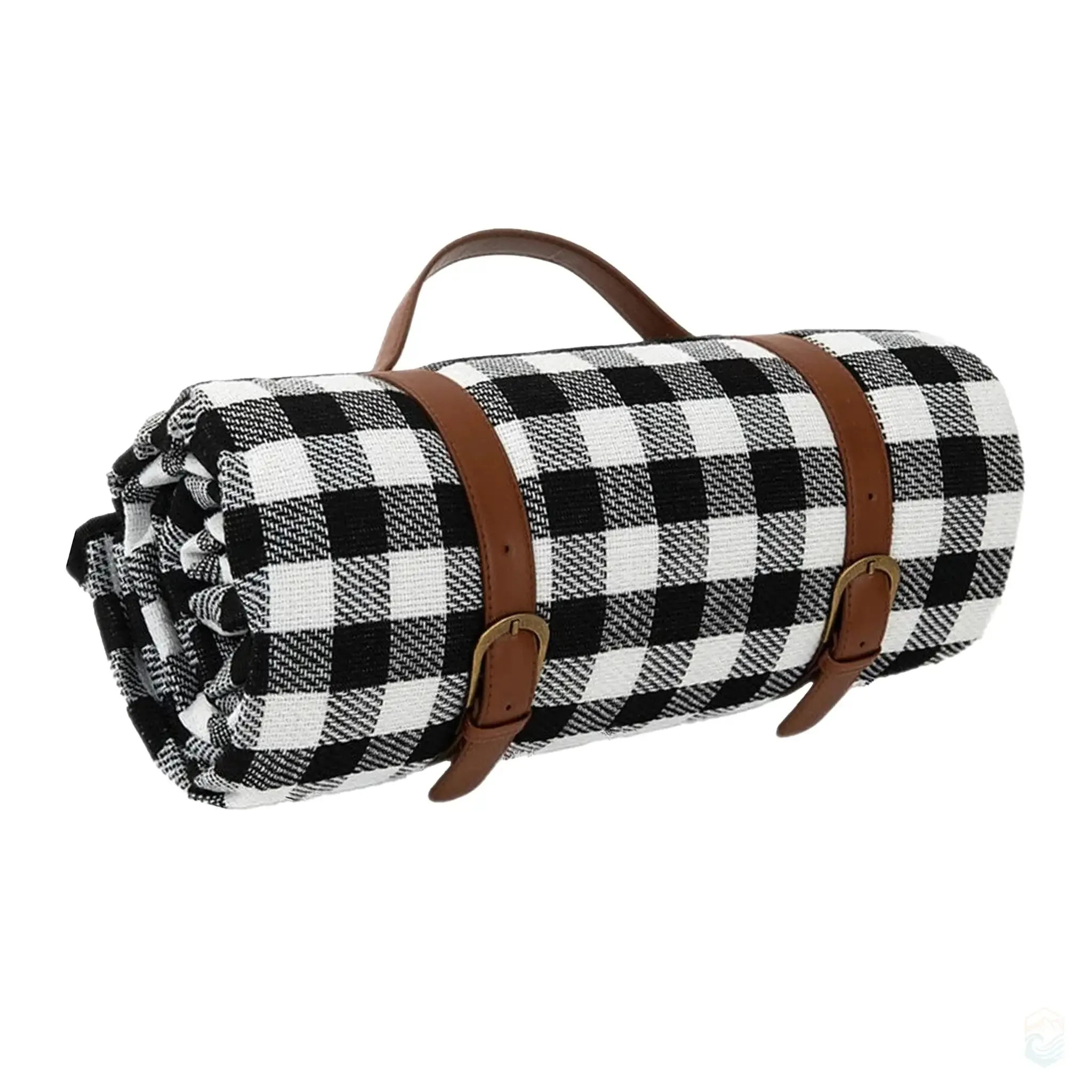 Glodpuppe Large Plaid Beach Mat 59" x 78.75" Moisture-Proof Blanket with Leather Strap