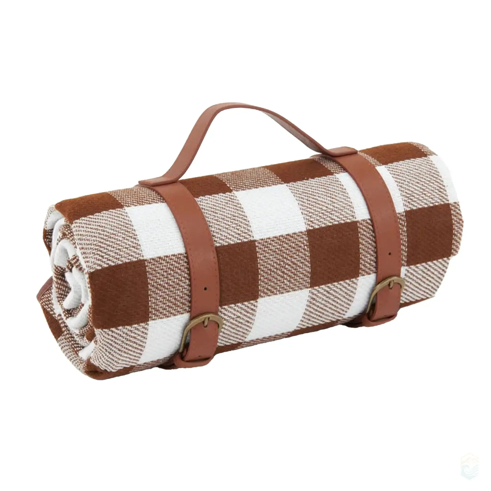 Glodpuppe Large Plaid Beach Mat 59" x 78.75" Moisture-Proof Blanket with Leather Strap