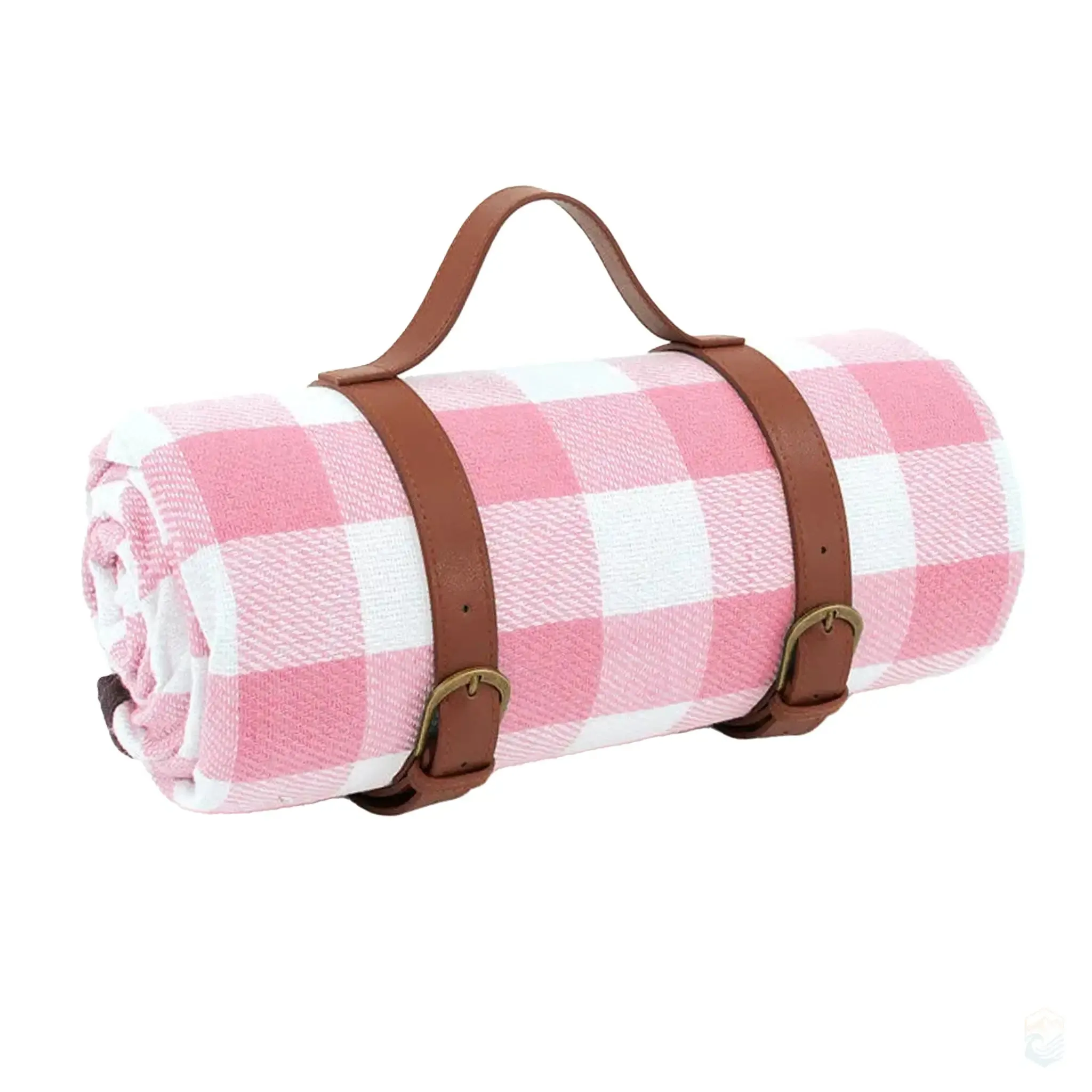 Glodpuppe Large Plaid Beach Mat 59" x 78.75" Moisture-Proof Blanket with Leather Strap