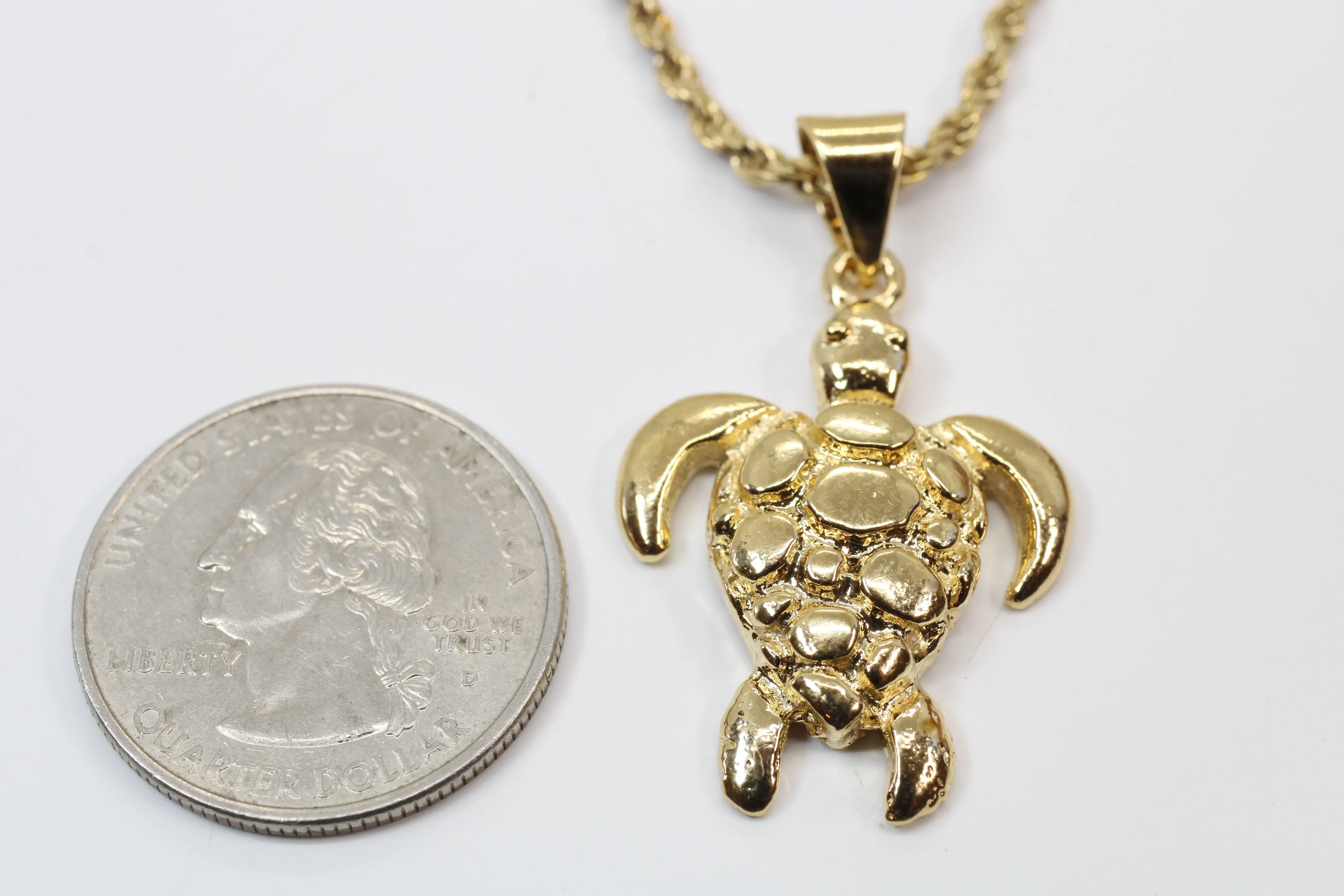 Gold Sea Turtle Necklace for him or her made in 14kt gold vermeil