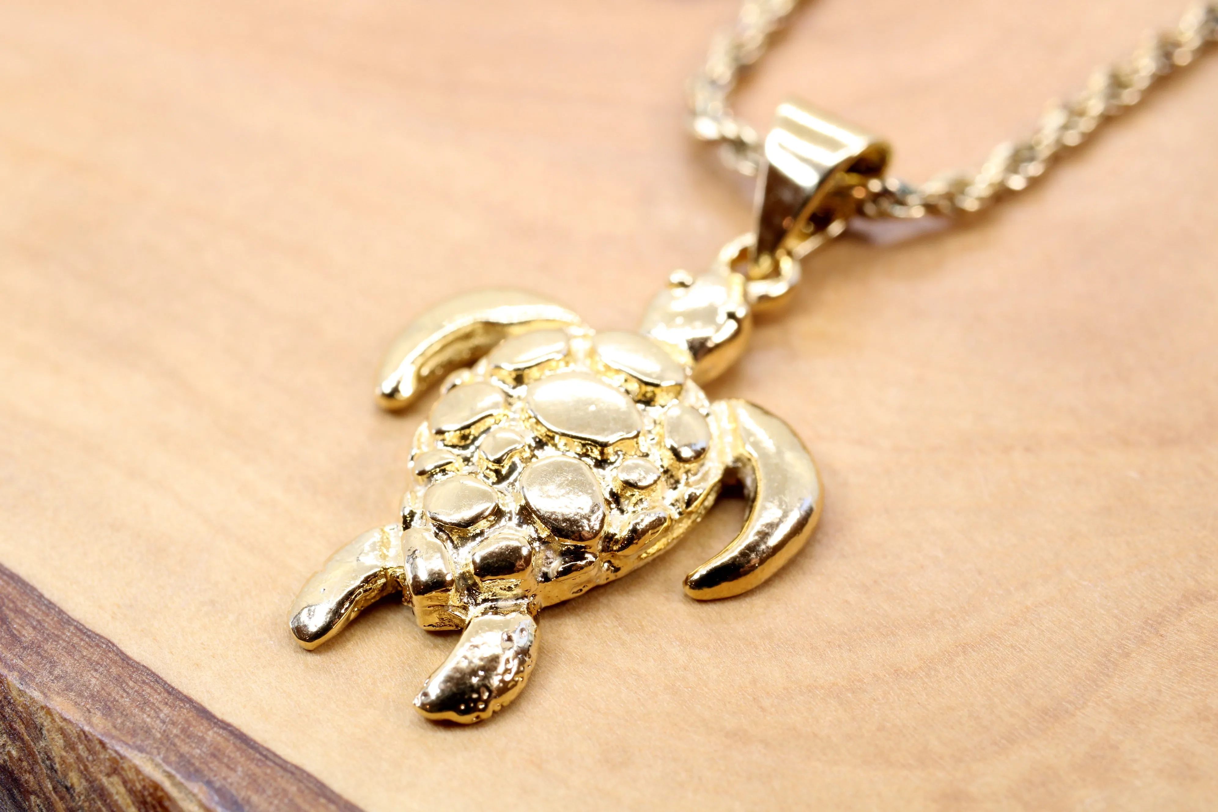 Gold Sea Turtle Necklace for him or her made in 14kt gold vermeil