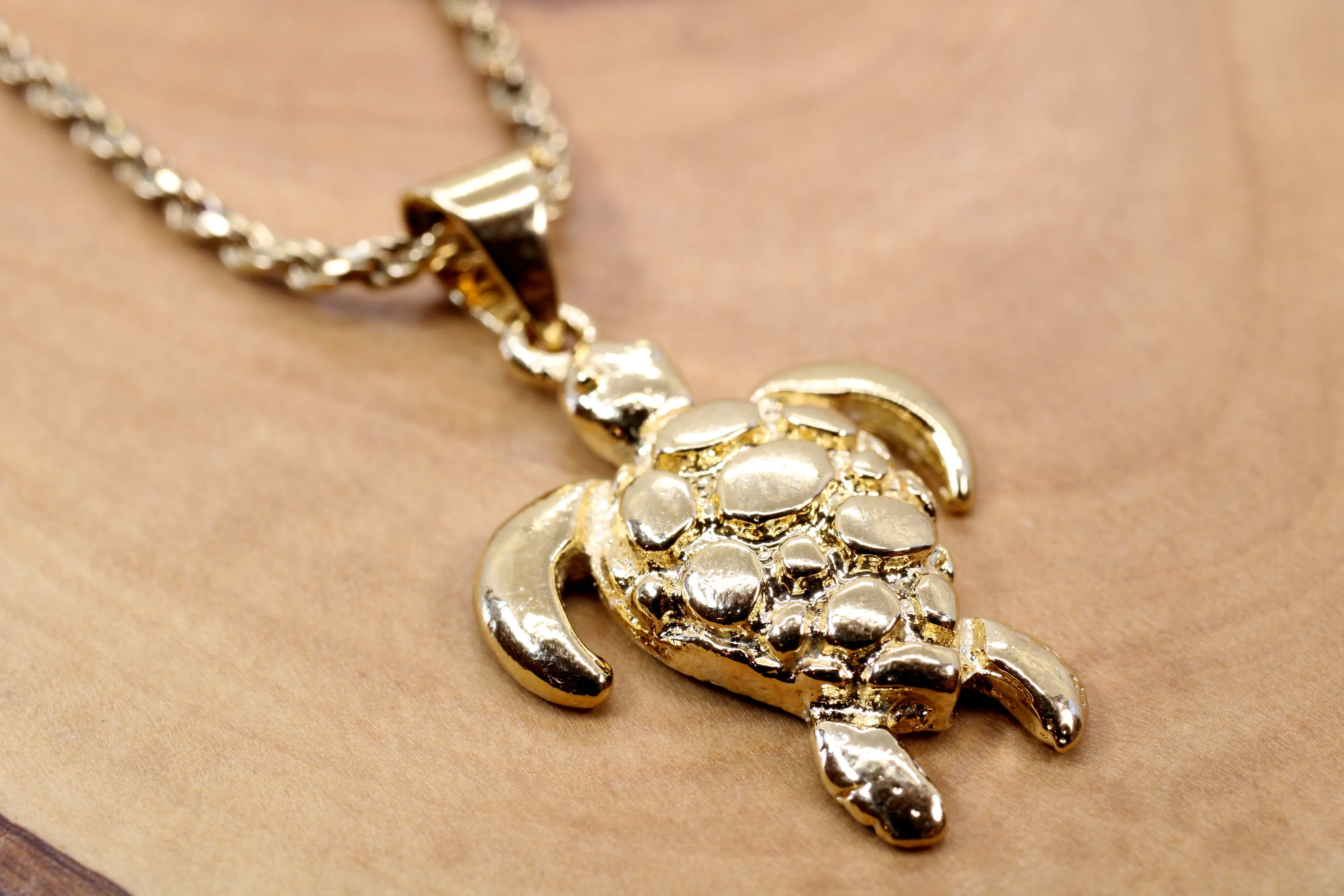 Gold Sea Turtle Necklace for him or her made in 14kt gold vermeil
