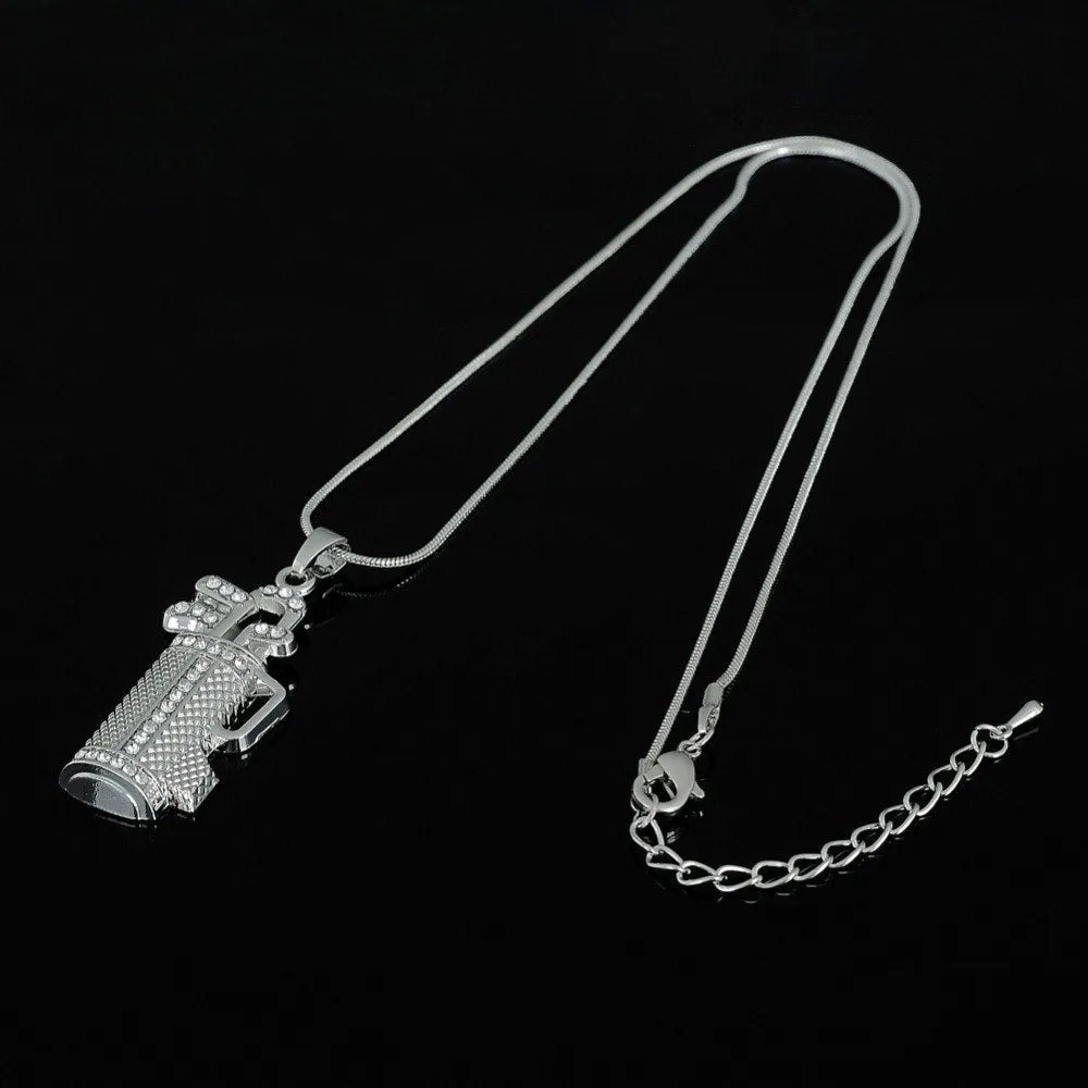 Golf Club Crystal Rhinestone Pendant Necklace