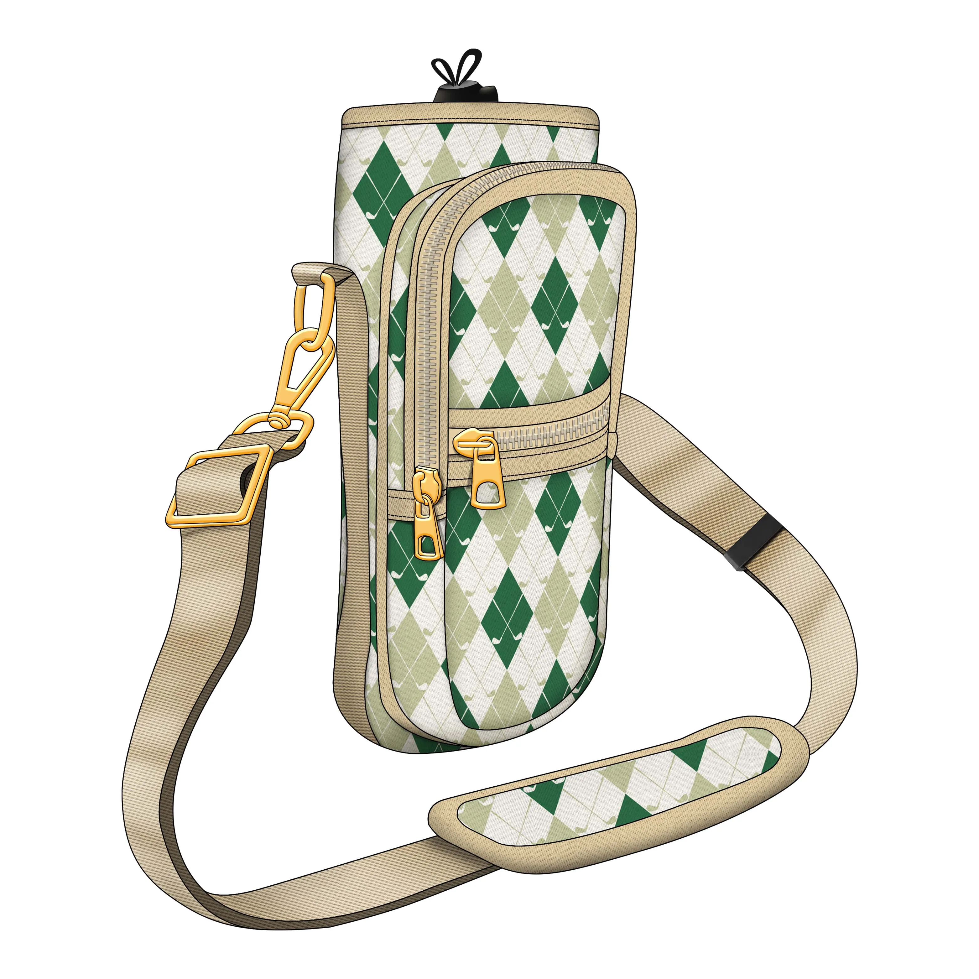 Golf Club Silhouette Diamond Grid Bottle Carrier in Morandi Colors