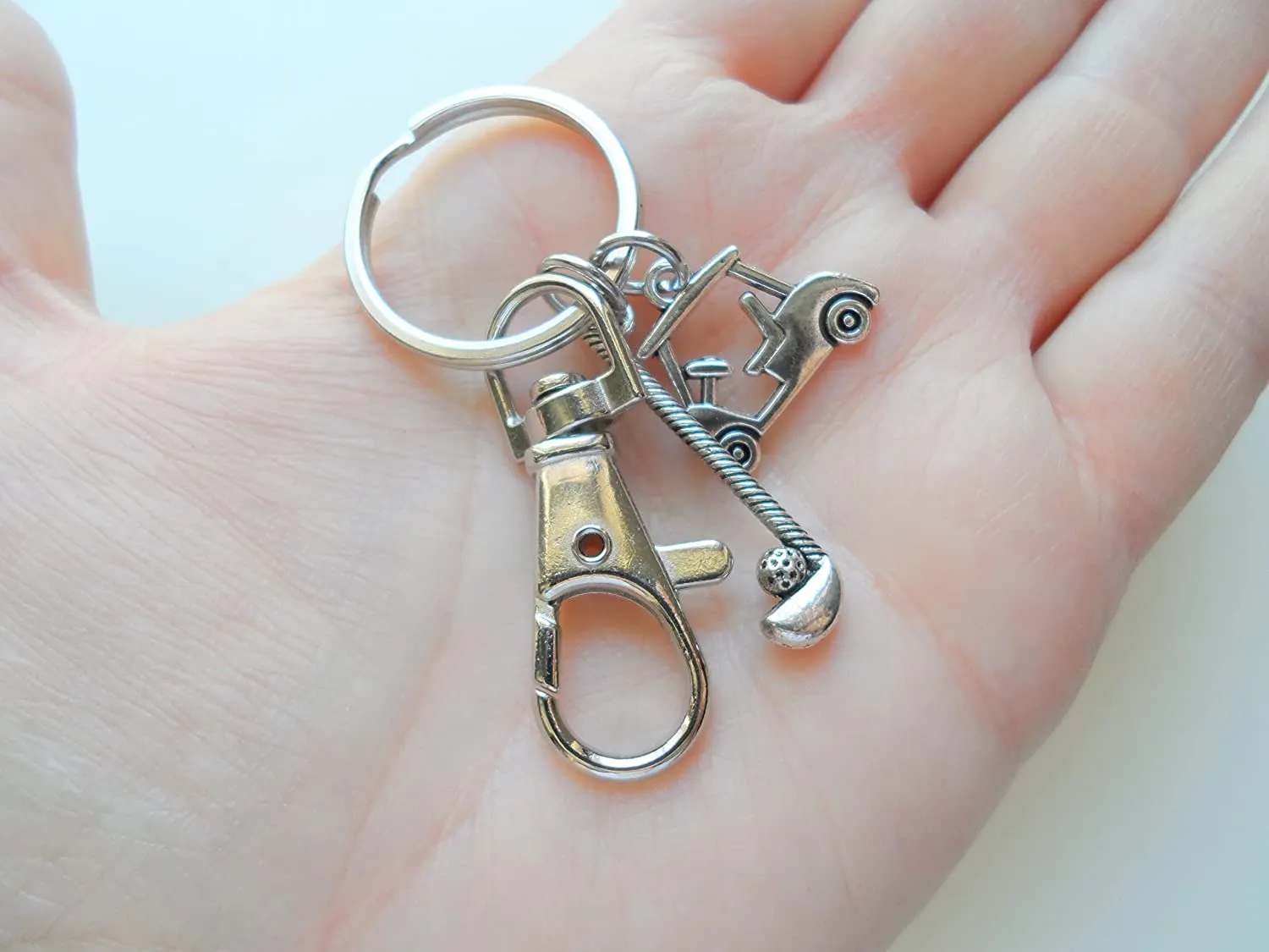 Golf Keychain with Golf Club Charm, Golf Cart Charm, and Swivel Clasp Hook, Golfer or Coach Keychain