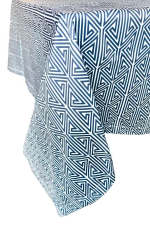 greek key navy blue printed 70" x 90" rectangle tablecloths