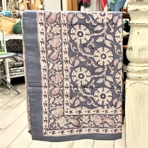 Hand Block Printed Tablecloth - Blue Vines