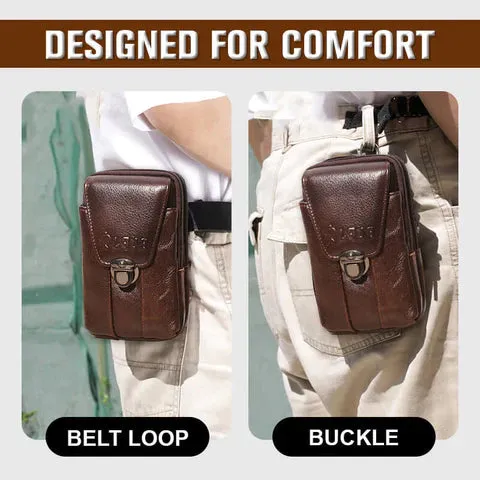 Handmade Leather Men Waist Bag Wallet Cowhide Fashion Hook Bum Phone Pouch Waist Belt Pack Cigarette Case