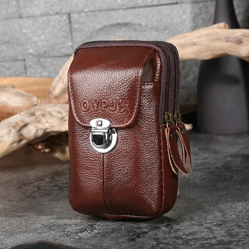 Handmade Leather Men Waist Bag Wallet Cowhide Fashion Hook Bum Phone Pouch Waist Belt Pack Cigarette Case