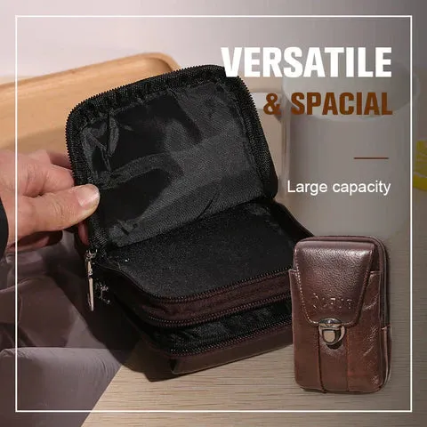 Handmade Leather Men Waist Bag Wallet Cowhide Fashion Hook Bum Phone Pouch Waist Belt Pack Cigarette Case