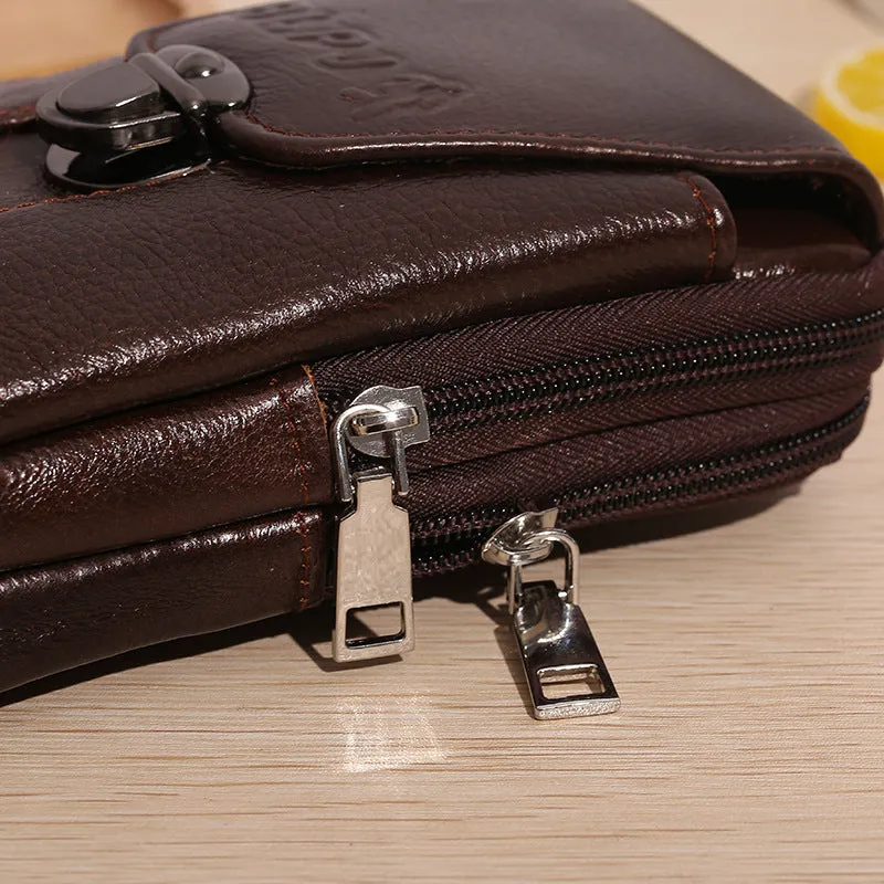 Handmade Leather Men Waist Bag Wallet Cowhide Fashion Hook Bum Phone Pouch Waist Belt Pack Cigarette Case