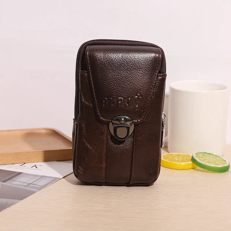 Handmade Leather Men Waist Bag Wallet Cowhide Fashion Hook Bum Phone Pouch Waist Belt Pack Cigarette Case