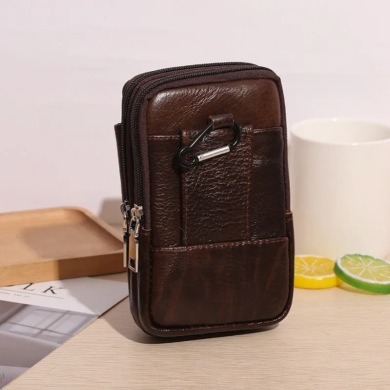Handmade Leather Men Waist Bag Wallet Cowhide Fashion Hook Bum Phone Pouch Waist Belt Pack Cigarette Case