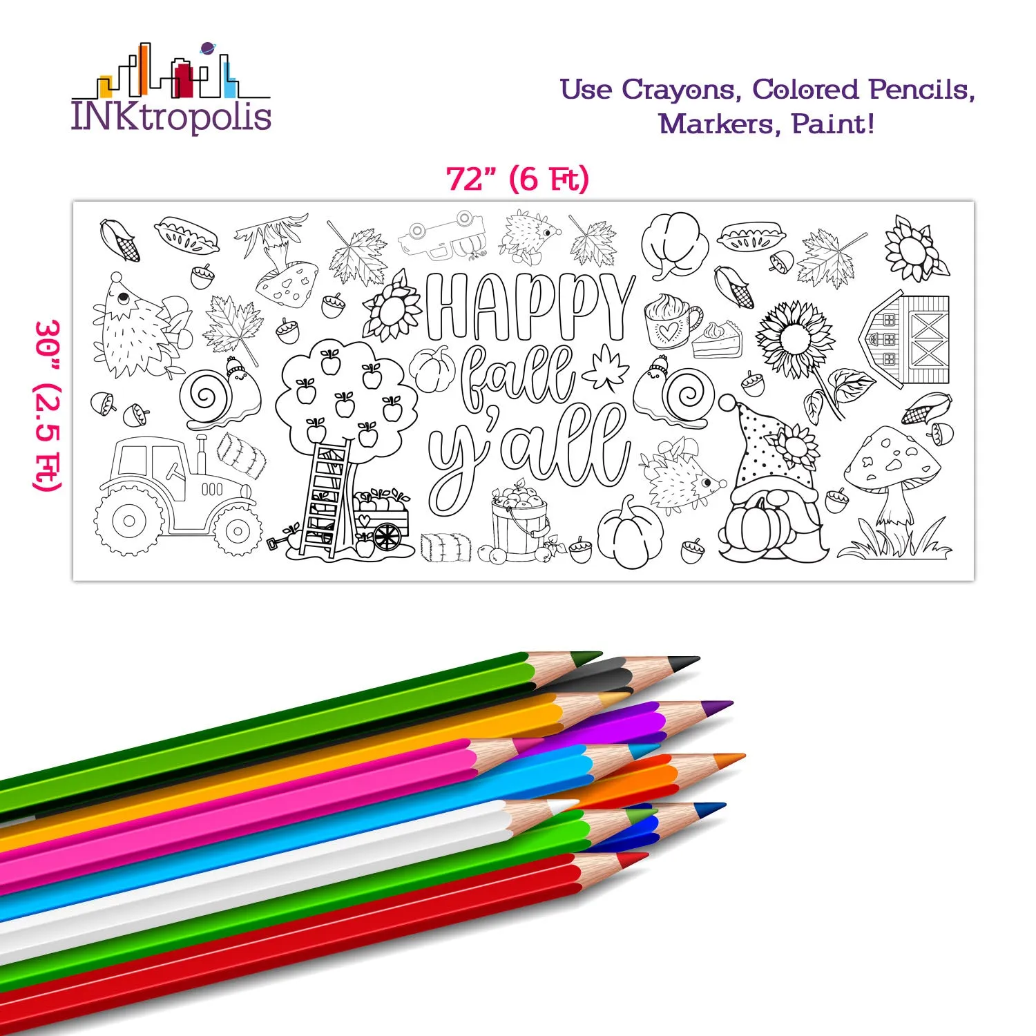 Happy Fall Y'all Coloring Banner, Poster, Paper Table Cover