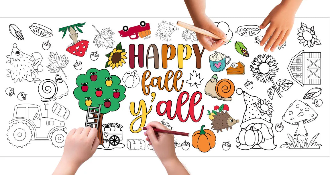 Happy Fall Y'all Coloring Banner, Poster, Paper Table Cover