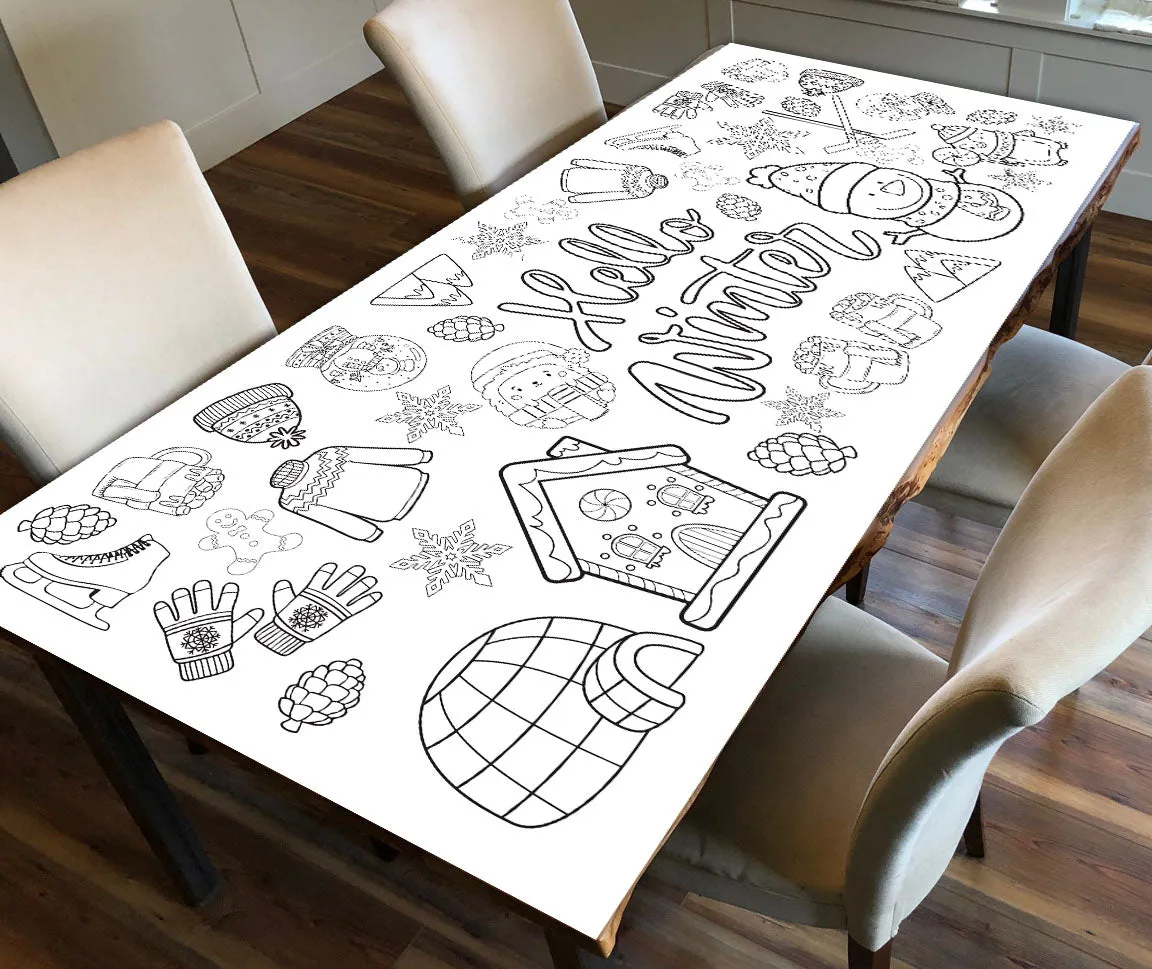 Hello Winter Coloring Banner, Poster, Paper Table Cover
