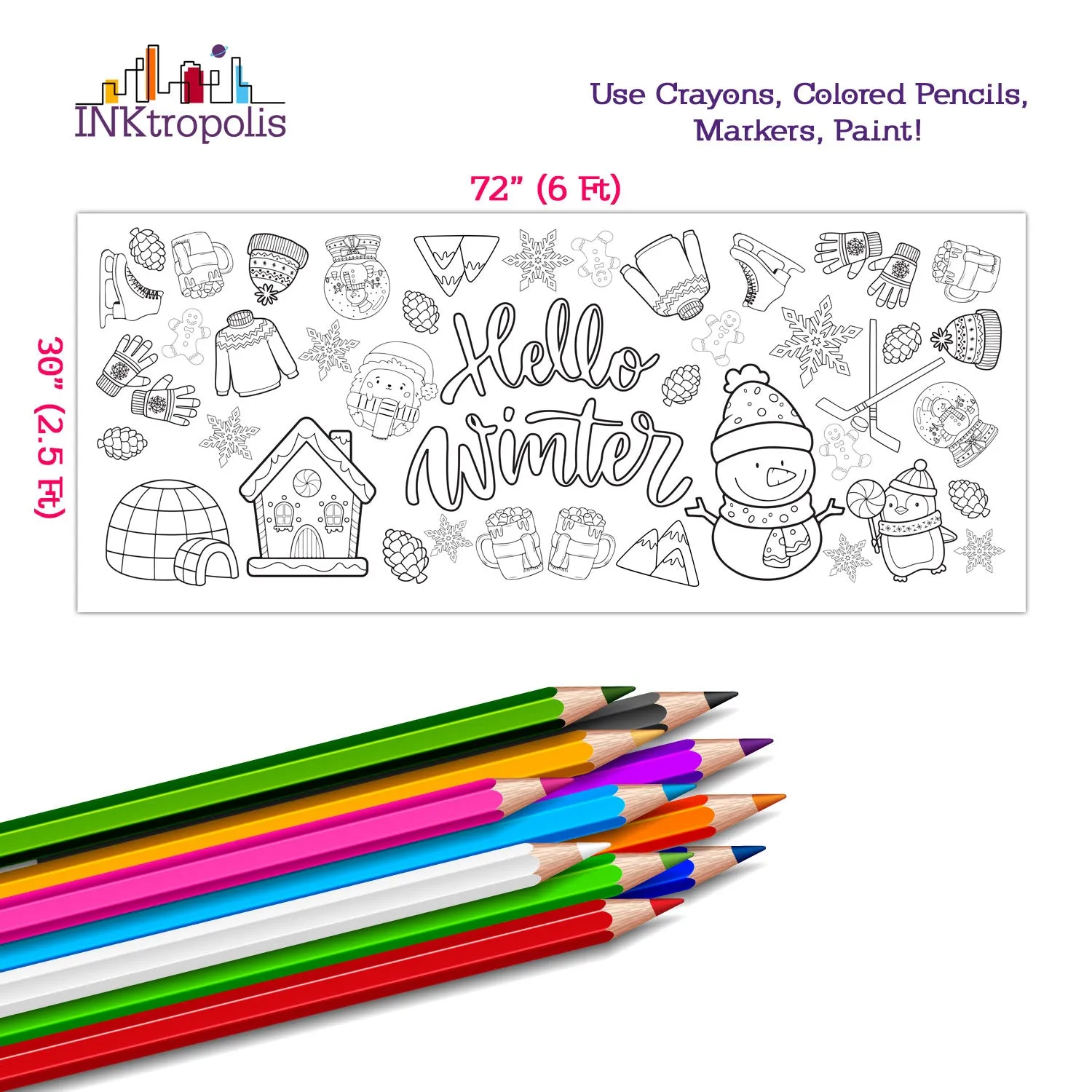 Hello Winter Coloring Banner, Poster, Paper Table Cover