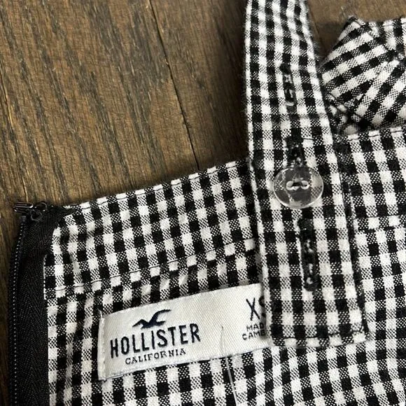 HOLLISTER Sweetheart Neck Stretch Denim Jumper Mini Dress Black &amp; White Gingham
