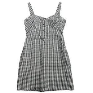 HOLLISTER Sweetheart Neck Stretch Denim Jumper Mini Dress Black &amp; White Gingham