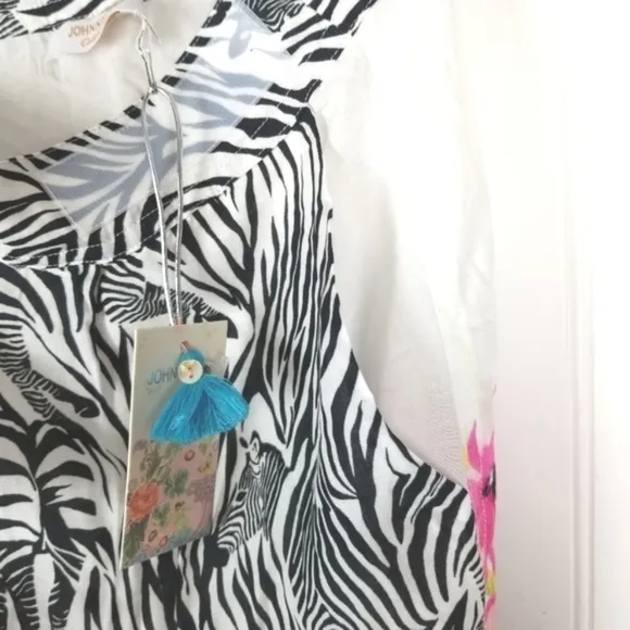 Johnny Was NWT Rayon Wrap Midi Skirt Floral Zebra Print Size Large Beach Cover