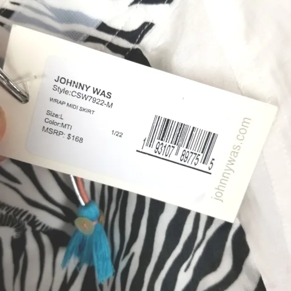 Johnny Was NWT Rayon Wrap Midi Skirt Floral Zebra Print Size Large Beach Cover