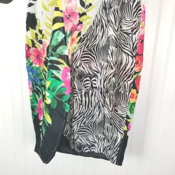Johnny Was NWT Rayon Wrap Midi Skirt Floral Zebra Print Size Large Beach Cover