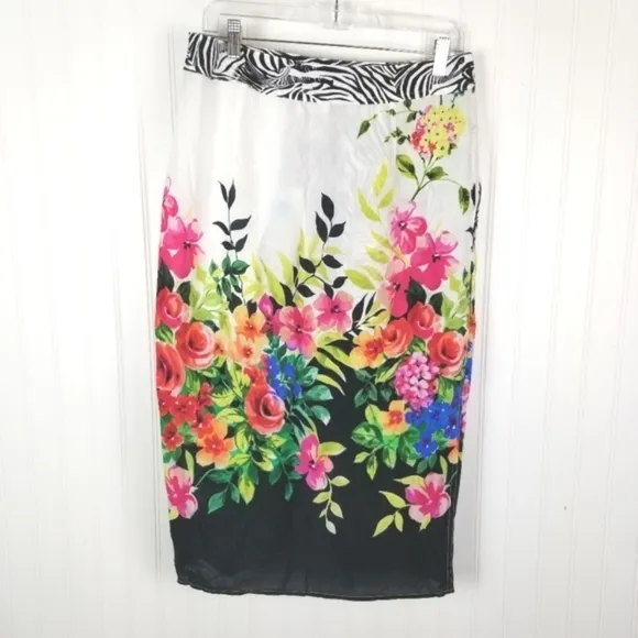 Johnny Was NWT Rayon Wrap Midi Skirt Floral Zebra Print Size Large Beach Cover