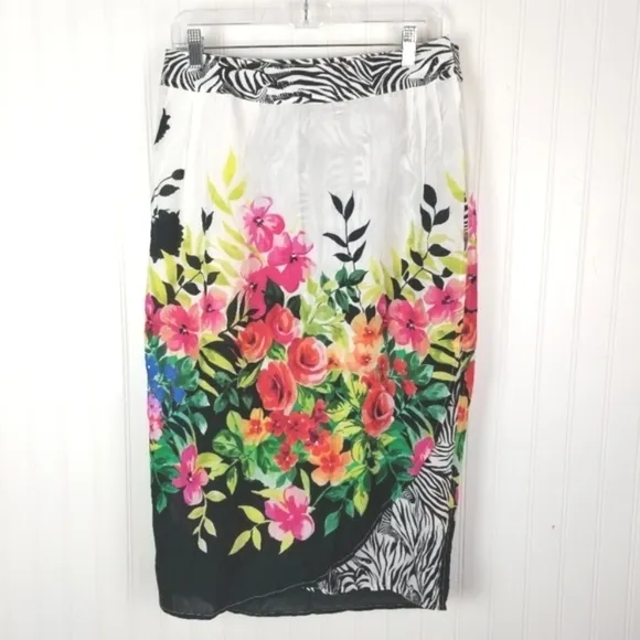 Johnny Was NWT Rayon Wrap Midi Skirt Floral Zebra Print Size Large Beach Cover