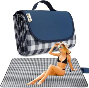 K Y KANGYUN Outdoor Picnic Blanket 80" x 80", Extra Large Beach Blanket, Foldable Lightweight Waterproof Sand Mat, Picnic Blanket for Beach Camping Hiking Park Patio (Dark Blue, 80x80 inch)