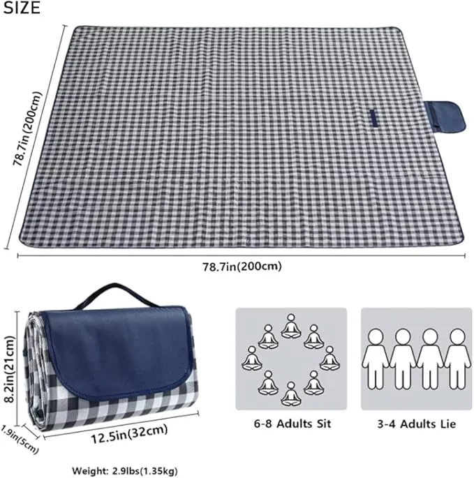 K Y KANGYUN Outdoor Picnic Blanket 80" x 80", Extra Large Beach Blanket, Foldable Lightweight Waterproof Sand Mat, Picnic Blanket for Beach Camping Hiking Park Patio (Dark Blue, 80x80 inch)