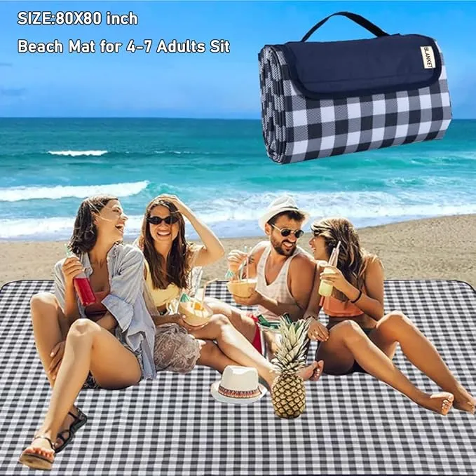 K Y KANGYUN Outdoor Picnic Blanket 80" x 80", Extra Large Beach Blanket, Foldable Lightweight Waterproof Sand Mat, Picnic Blanket for Beach Camping Hiking Park Patio (Dark Blue, 80x80 inch)