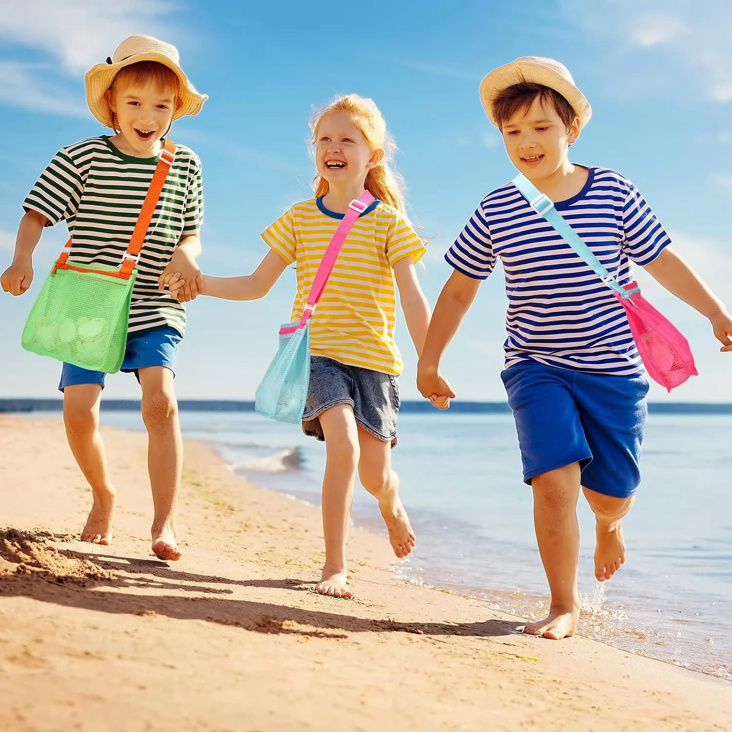 Kids' Mesh Beach Bags for Shell Hunting, Sand Play & Treasure Storage - Fun & Durable Beach Essentials (3-Pack)
