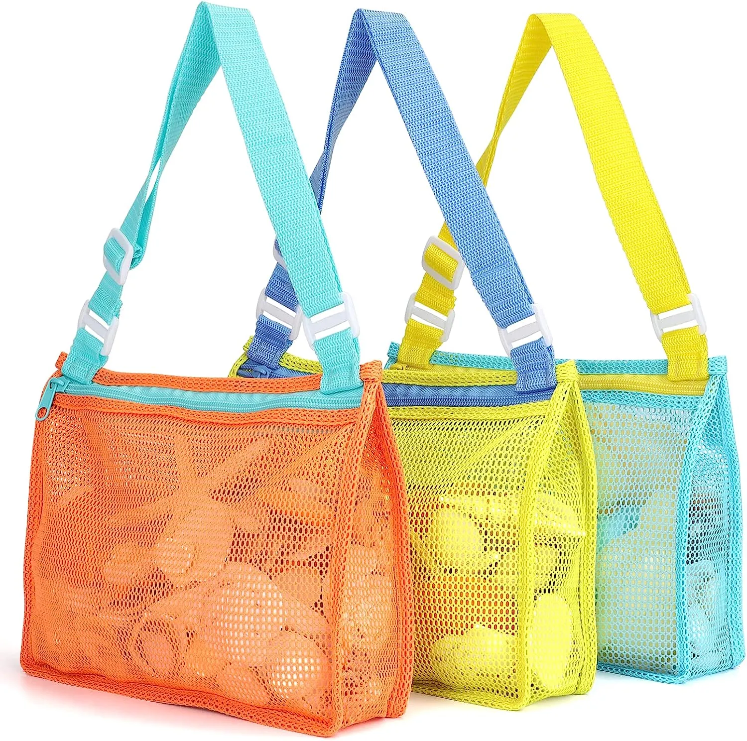 Kids' Mesh Beach Bags for Shell Hunting, Sand Play & Treasure Storage - Fun & Durable Beach Essentials (3-Pack)