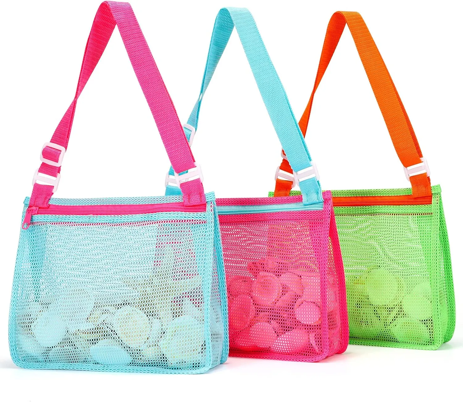 Kids' Mesh Beach Bags for Shell Hunting, Sand Play & Treasure Storage - Fun & Durable Beach Essentials (3-Pack)