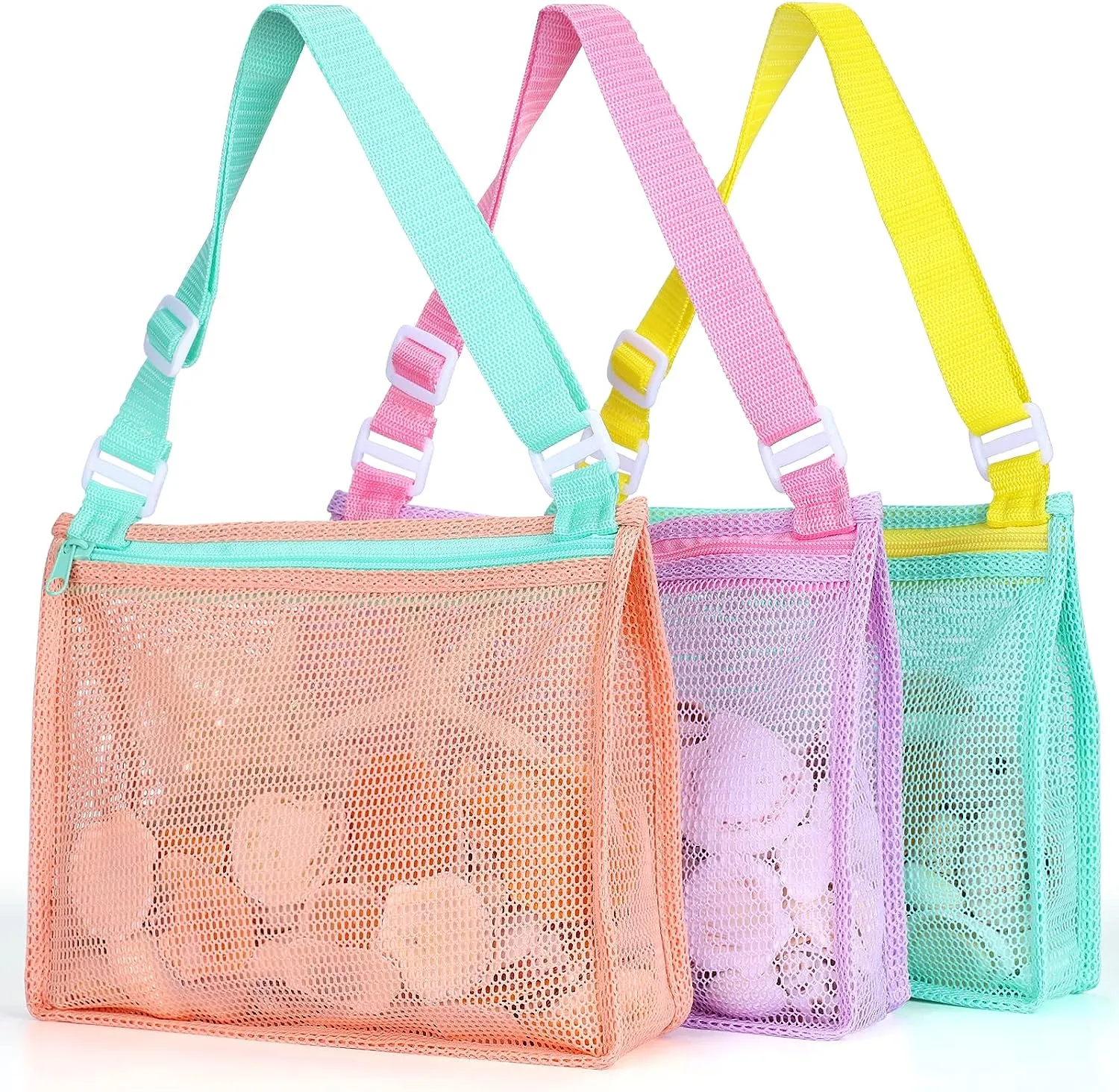 Kids' Mesh Beach Bags for Shell Hunting, Sand Play & Treasure Storage - Fun & Durable Beach Essentials (3-Pack)