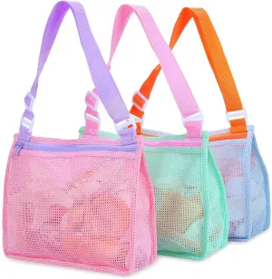 Kids' Mesh Beach Bags for Shell Hunting, Sand Play & Treasure Storage - Fun & Durable Beach Essentials (3-Pack)