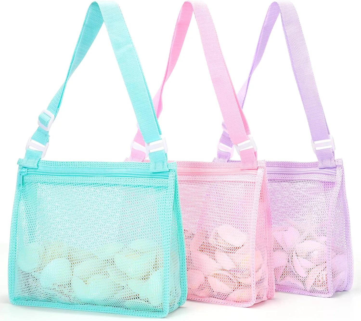 Kids' Mesh Beach Bags for Shell Hunting, Sand Play & Treasure Storage - Fun & Durable Beach Essentials (3-Pack)