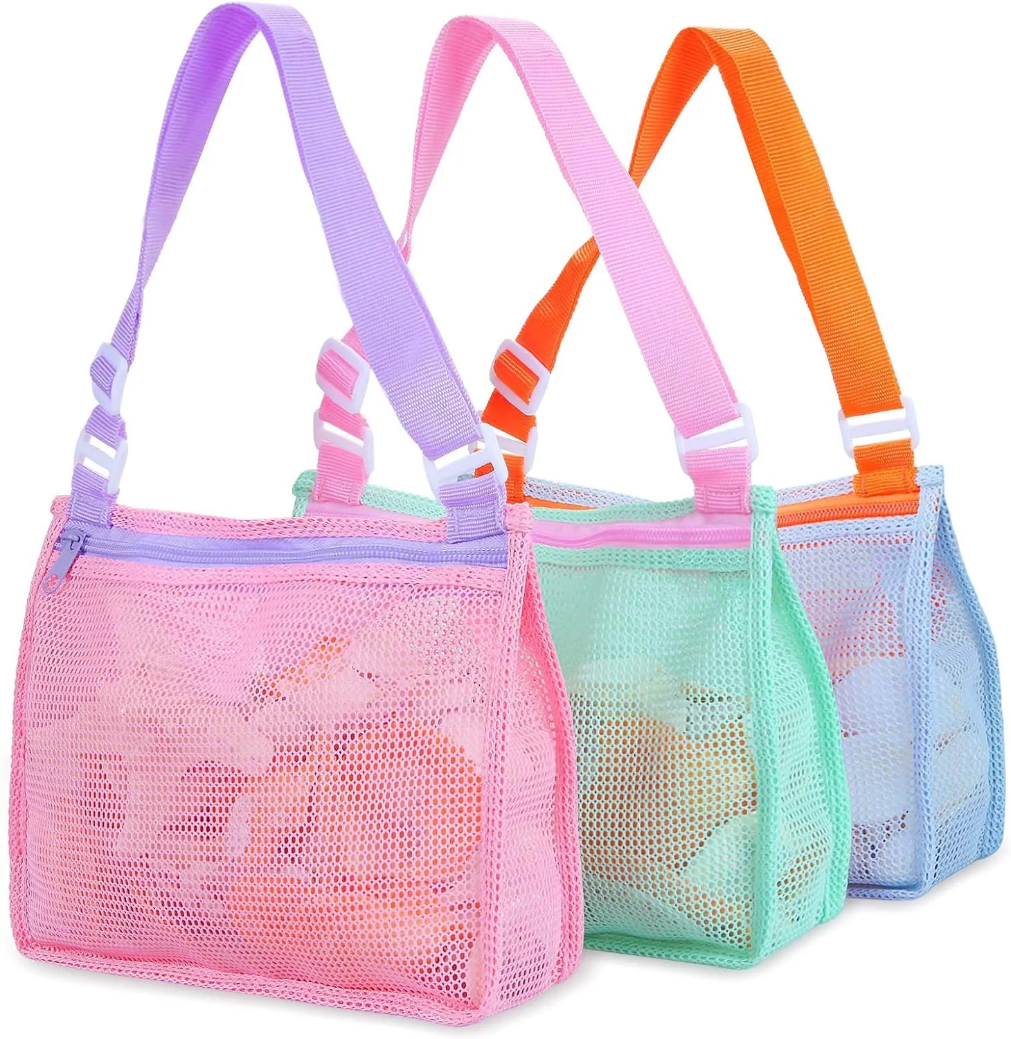 Kids' Mesh Beach Bags for Shell Hunting, Sand Play & Treasure Storage - Fun & Durable Beach Essentials (3-Pack)