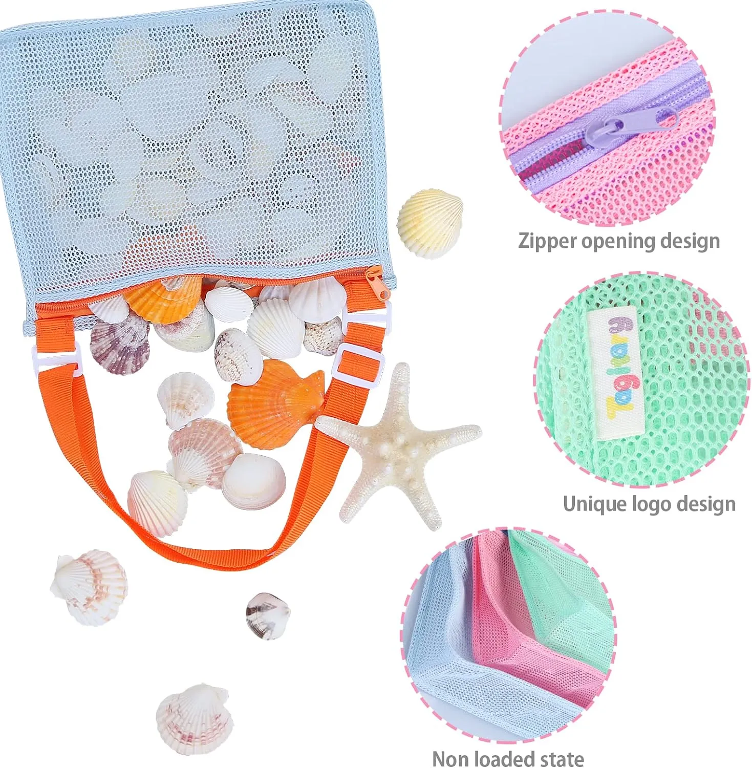 Kids' Mesh Beach Bags for Shell Hunting, Sand Play & Treasure Storage - Fun & Durable Beach Essentials (3-Pack)