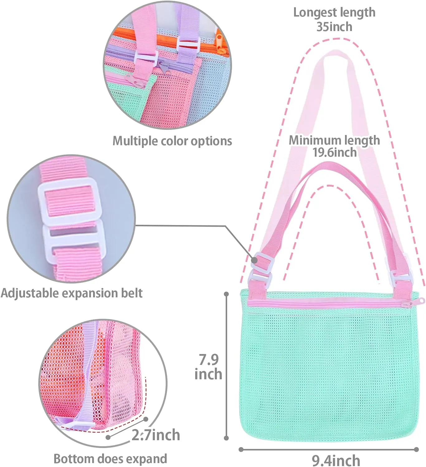 Kids' Mesh Beach Bags for Shell Hunting, Sand Play & Treasure Storage - Fun & Durable Beach Essentials (3-Pack)