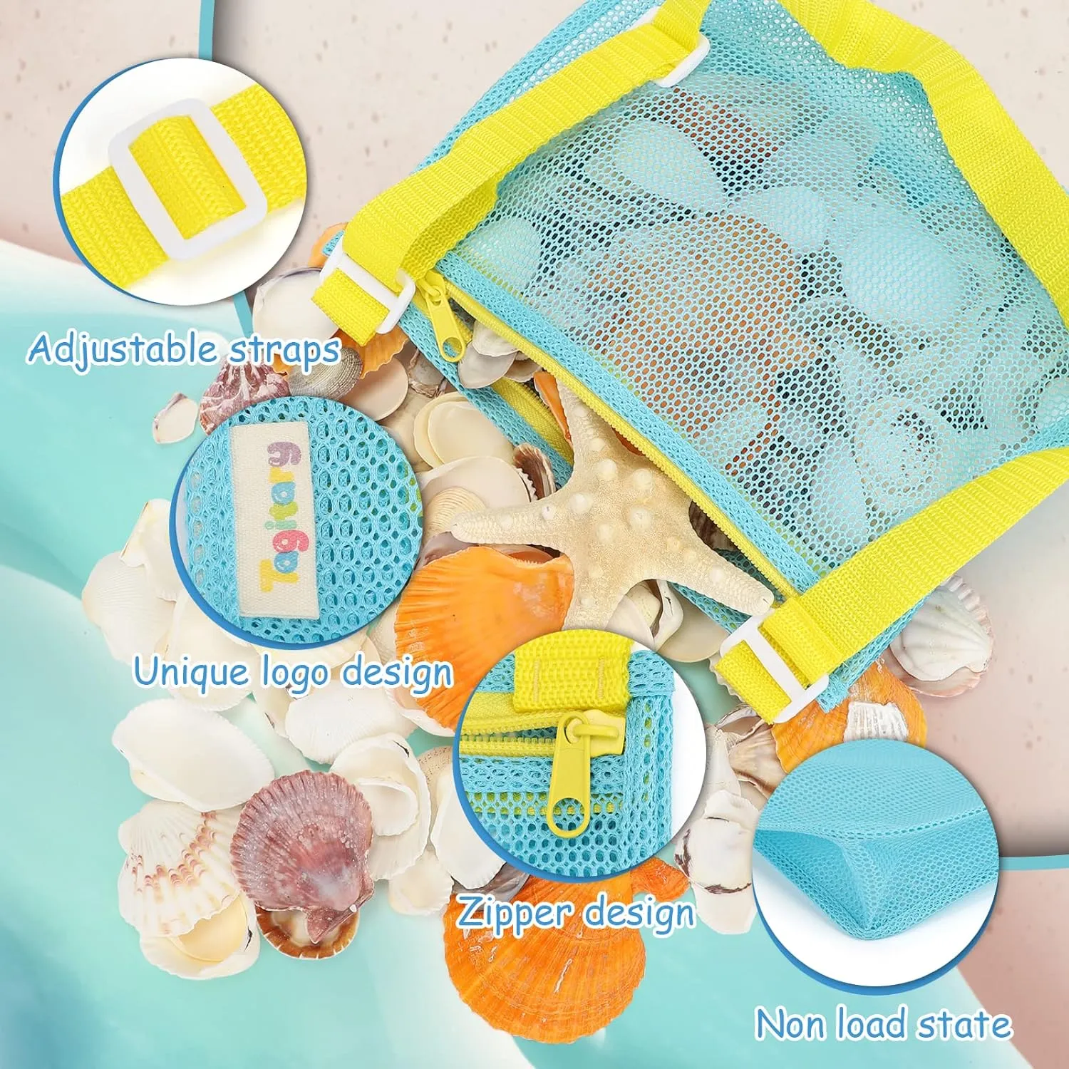 Kids' Mesh Beach Bags for Shell Hunting, Sand Play & Treasure Storage - Fun & Durable Beach Essentials (3-Pack)