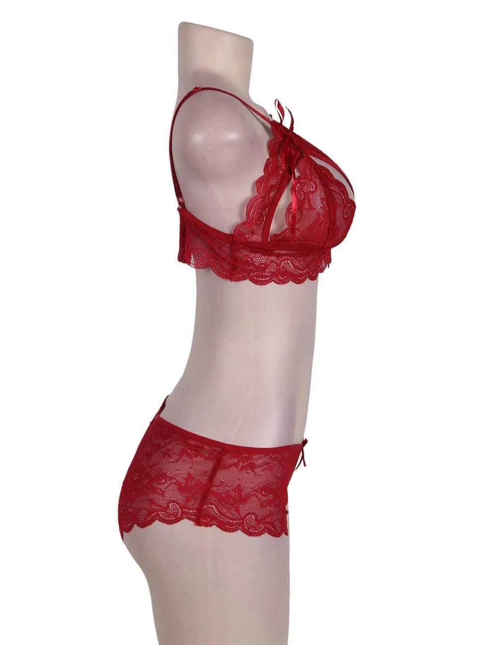 Lace Crotchless Booty Short Bra Set Egypt