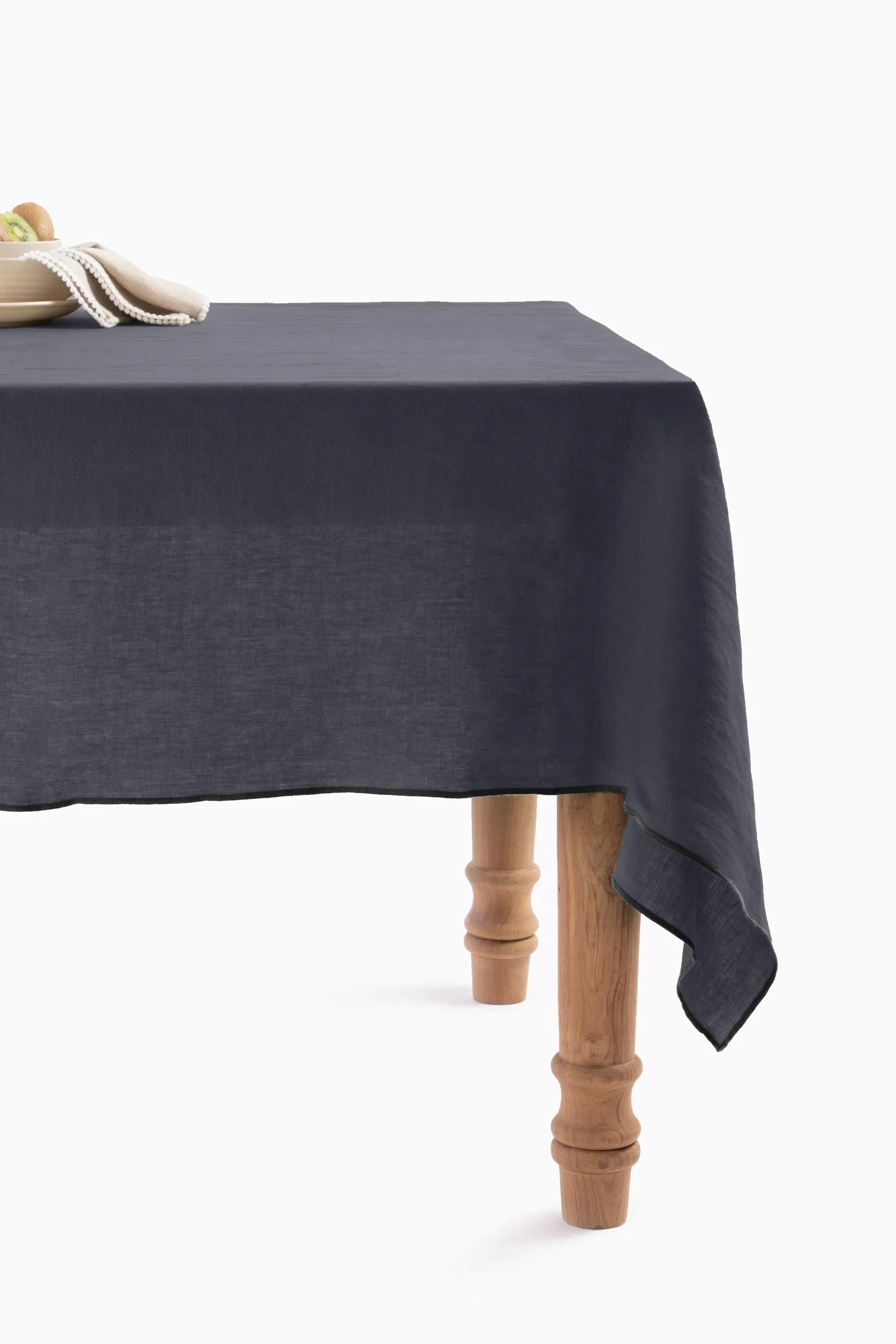 Linen Black Needled Tablecloth-Indigo Blue