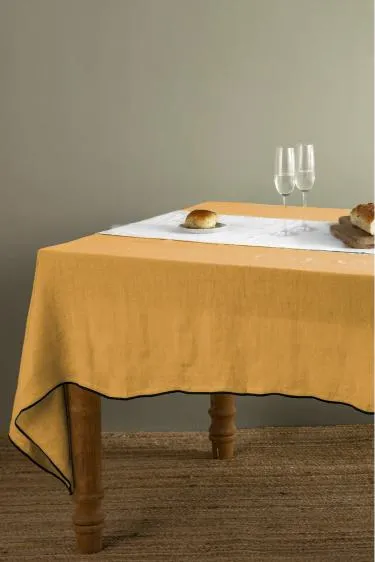Linen Black Needled Tablecloth-Indigo Blue