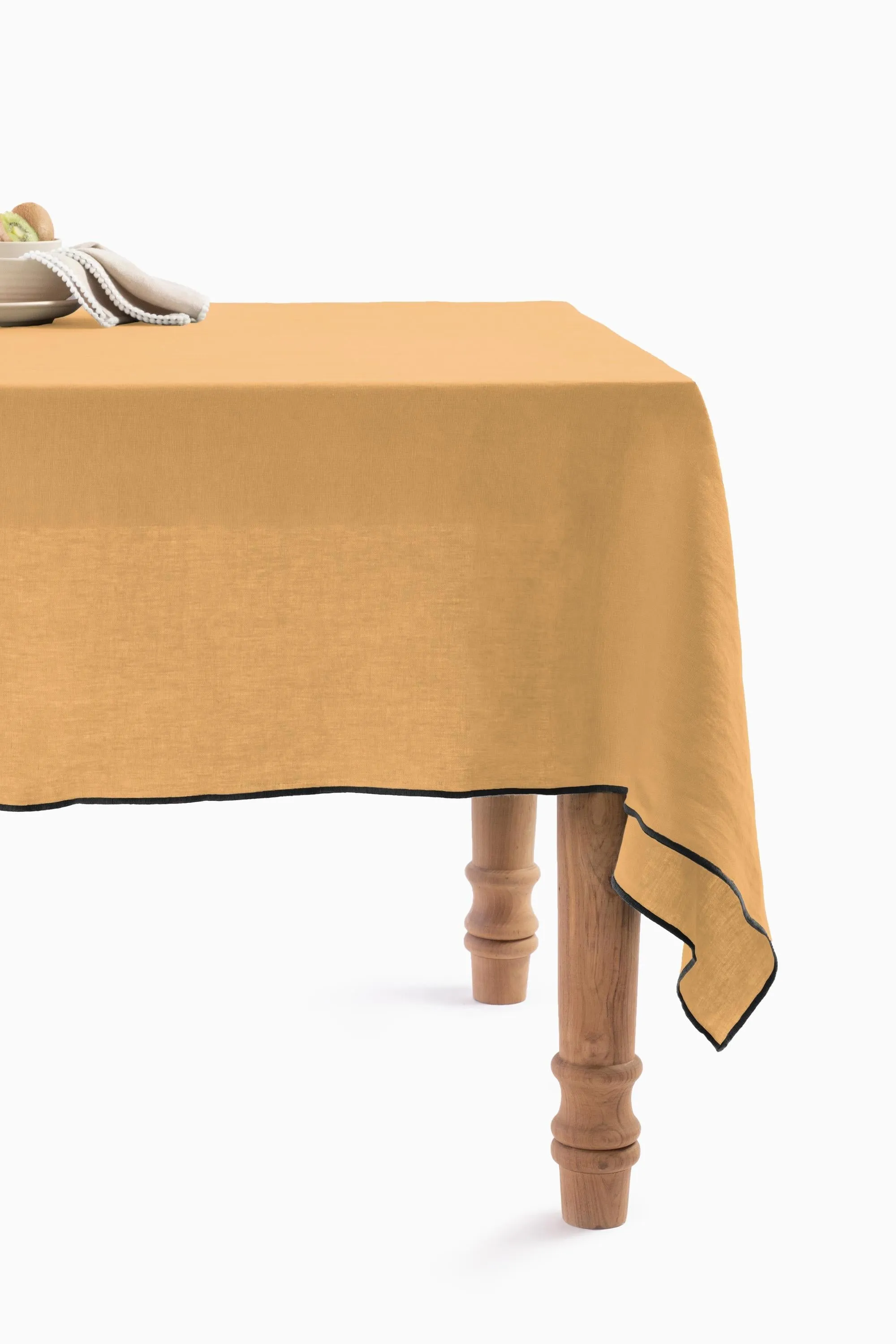 Linen Black Needled Tablecloth-Sandy Beige