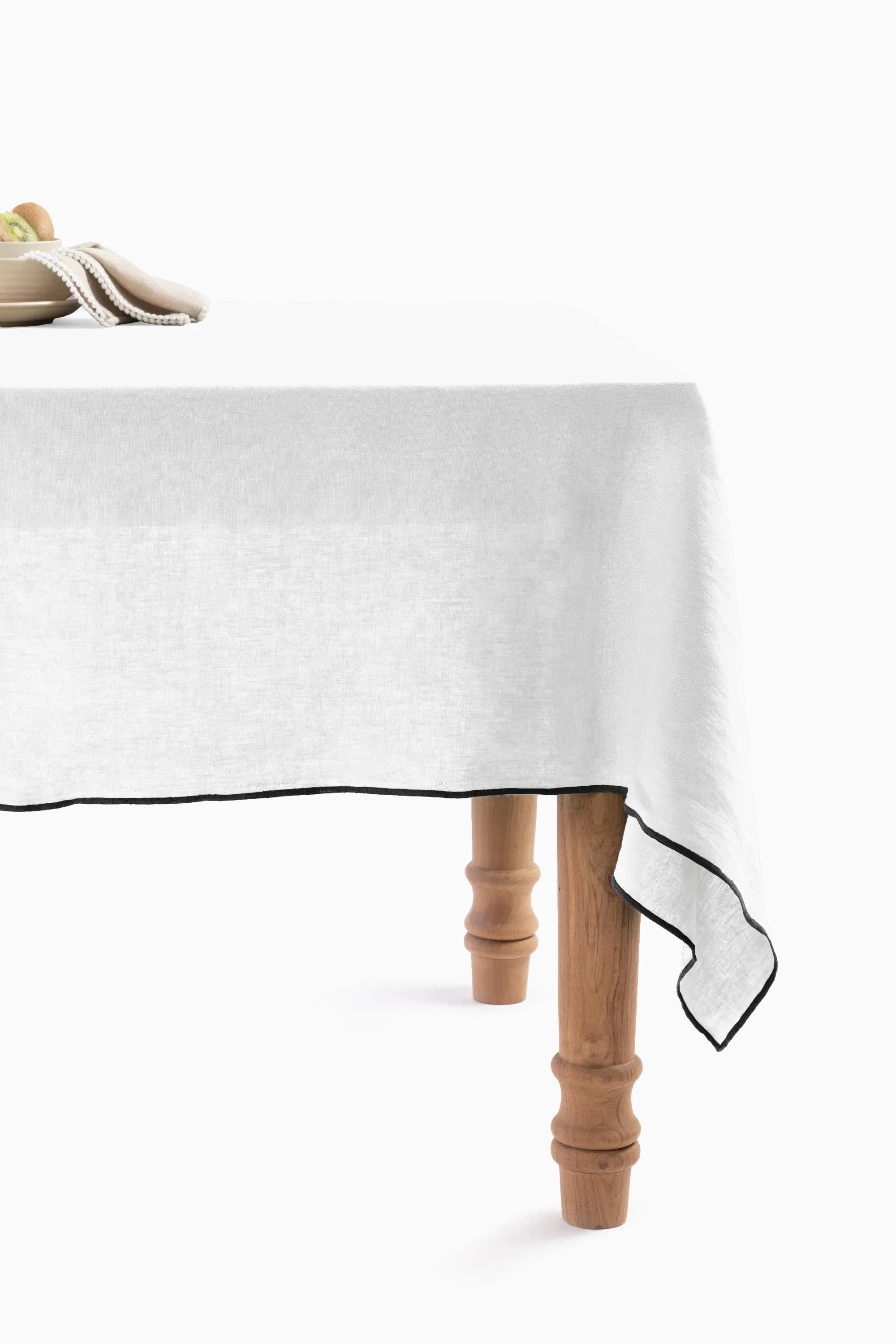 Linen Black Needled Tablecloth-Sandy Beige