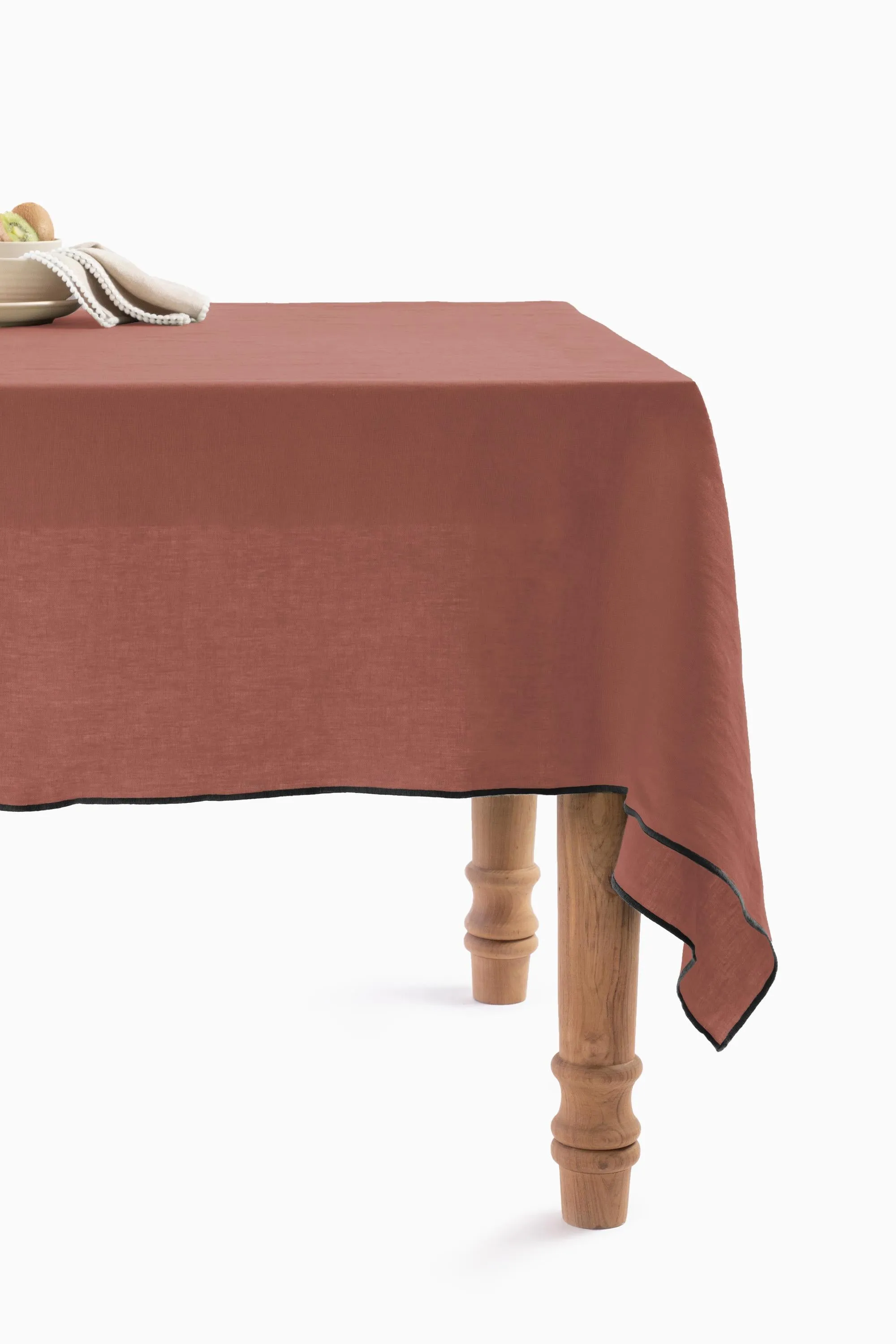Linen Black Needled Tablecloth-Sandy Beige